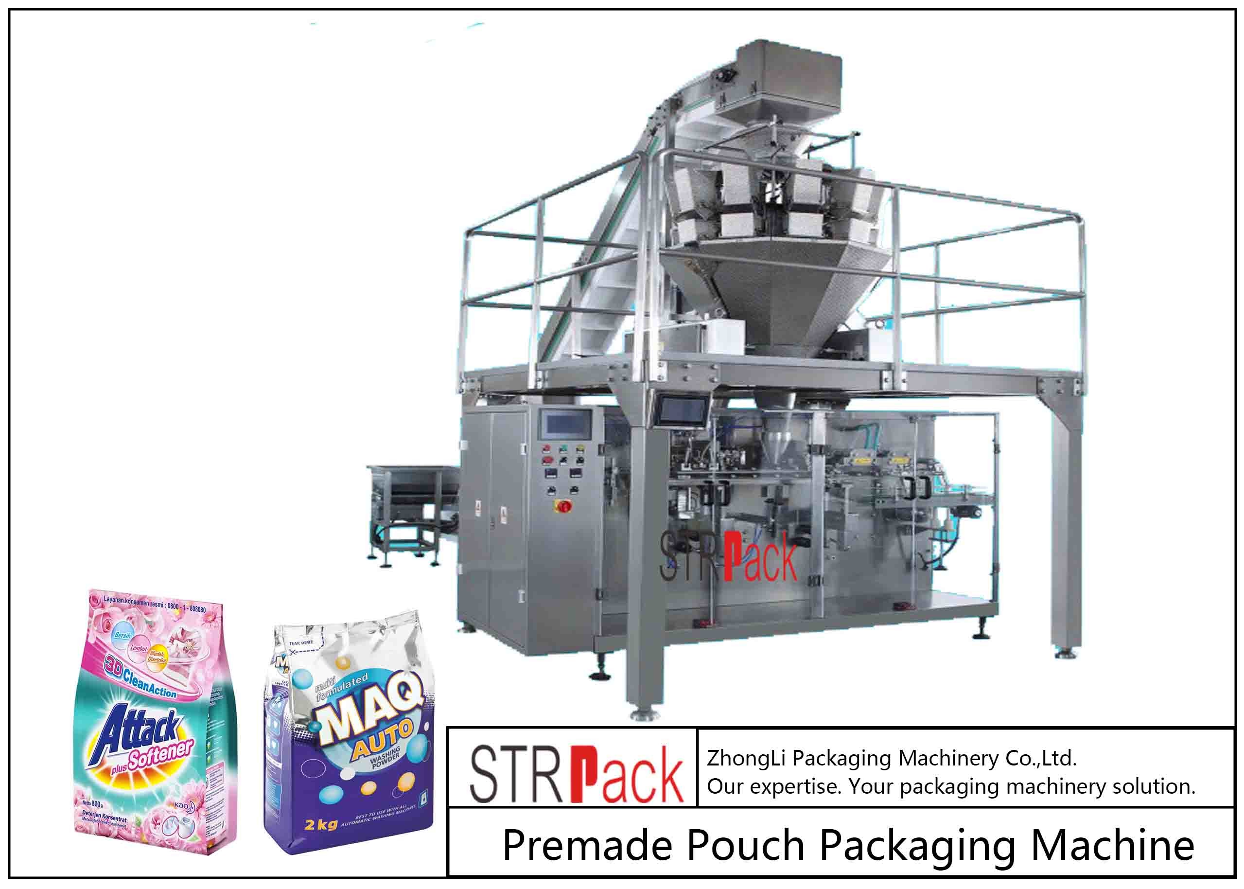 Powder / Granules Premade Pouch Packaging Machine High Efficiency With Linear Weigher