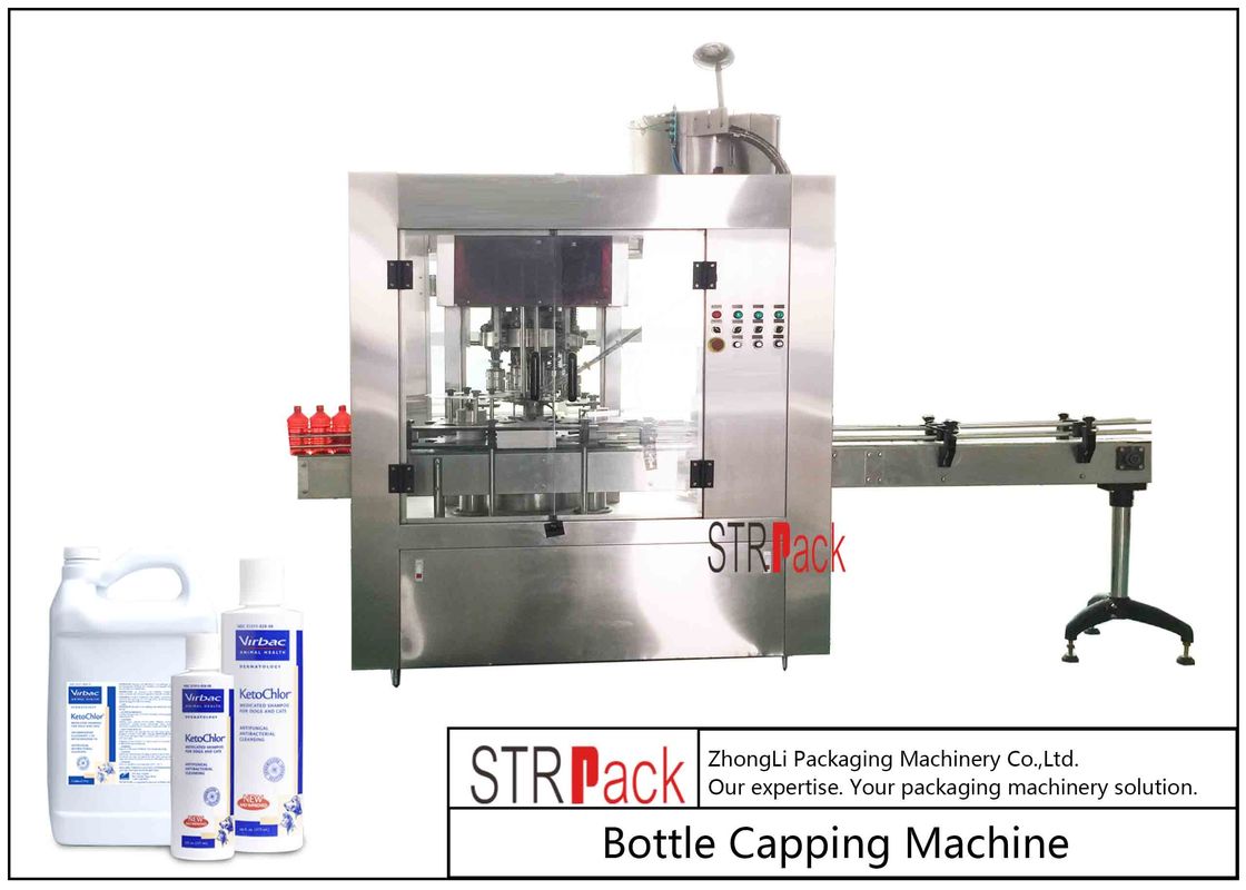 Rotary Bottle Capping Machine / 4 Heads Rotary Capping Machine For Plastic Screw Caps