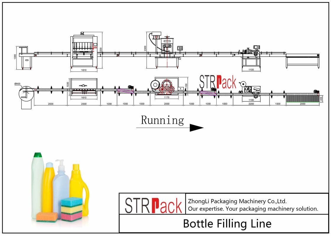 Cleaner Bottle Filling Line With Anti corrosive Gravity bottle Filler and Rotary Capping Machine
