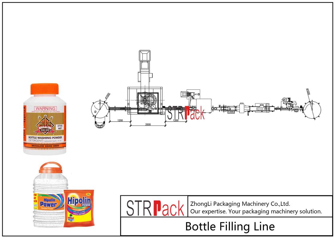 Industrial Bottle Filling Line / Washing Powder Filling Line With Servo Motor And Touch Screen