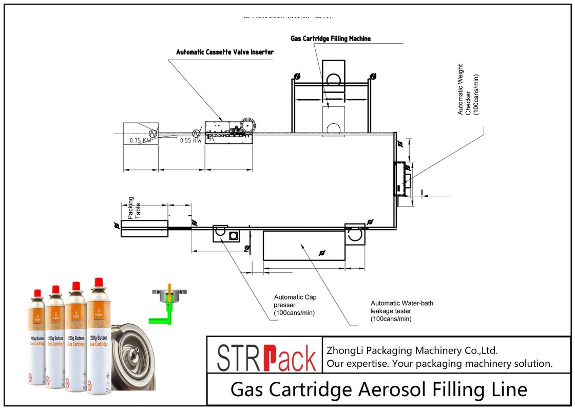 380V 50Hz Bottle Filling Line Full Automatic Gas Cartridge Aerosol Filling Line