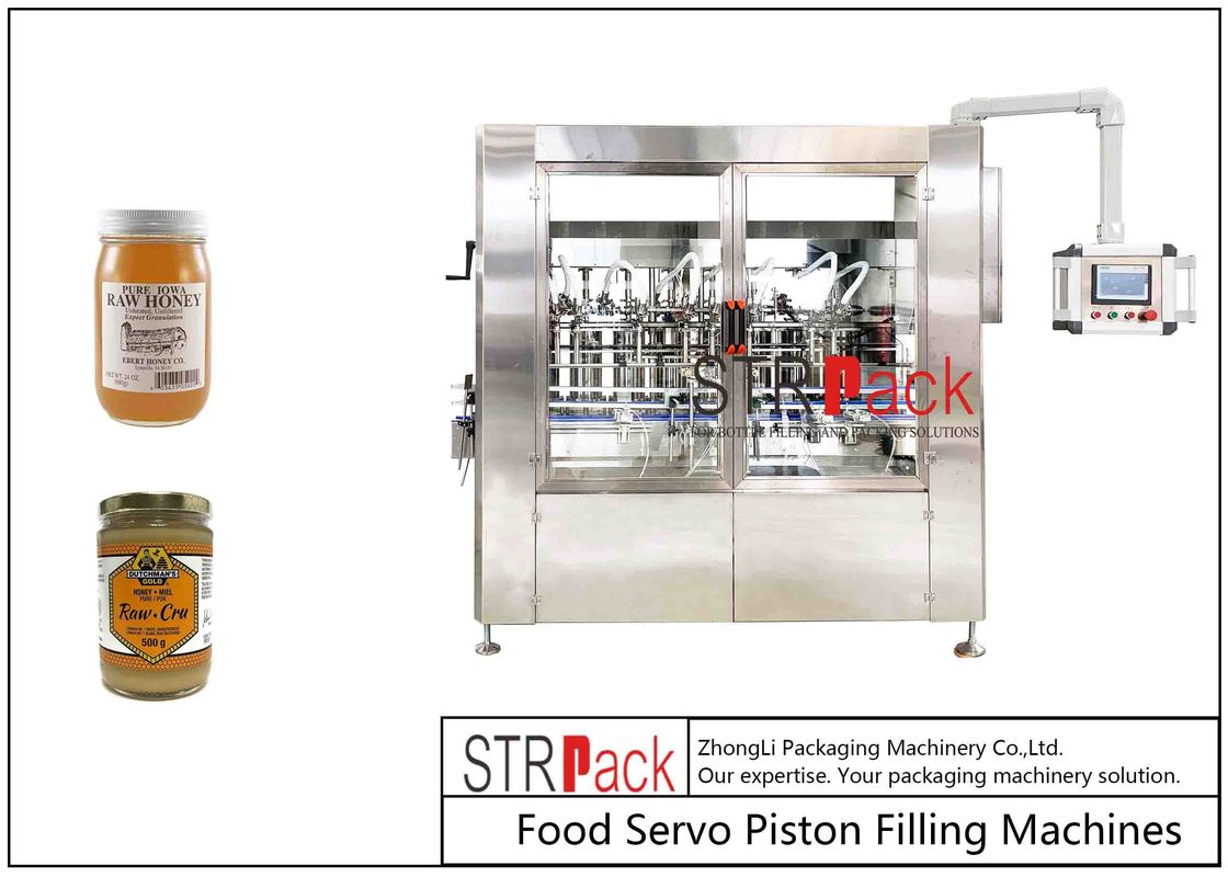 STRPACK 2-16 Heads Honey Jars and Bottles Piston Servo Motor Filling Machine For Honey Jam Glass Jars Bottle