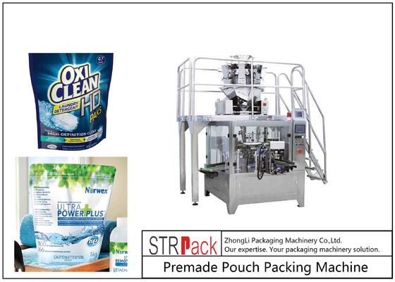 Automatic Detergent Powder Bag Stand-up Zipper Pouch Given Rotary  Packing Machine With Auger Filler